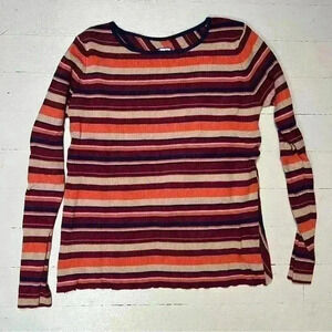 Kavu Multicolored Ribbed Long Sleeve‎ Shirt W/ Crossed Detail In The Back Size M